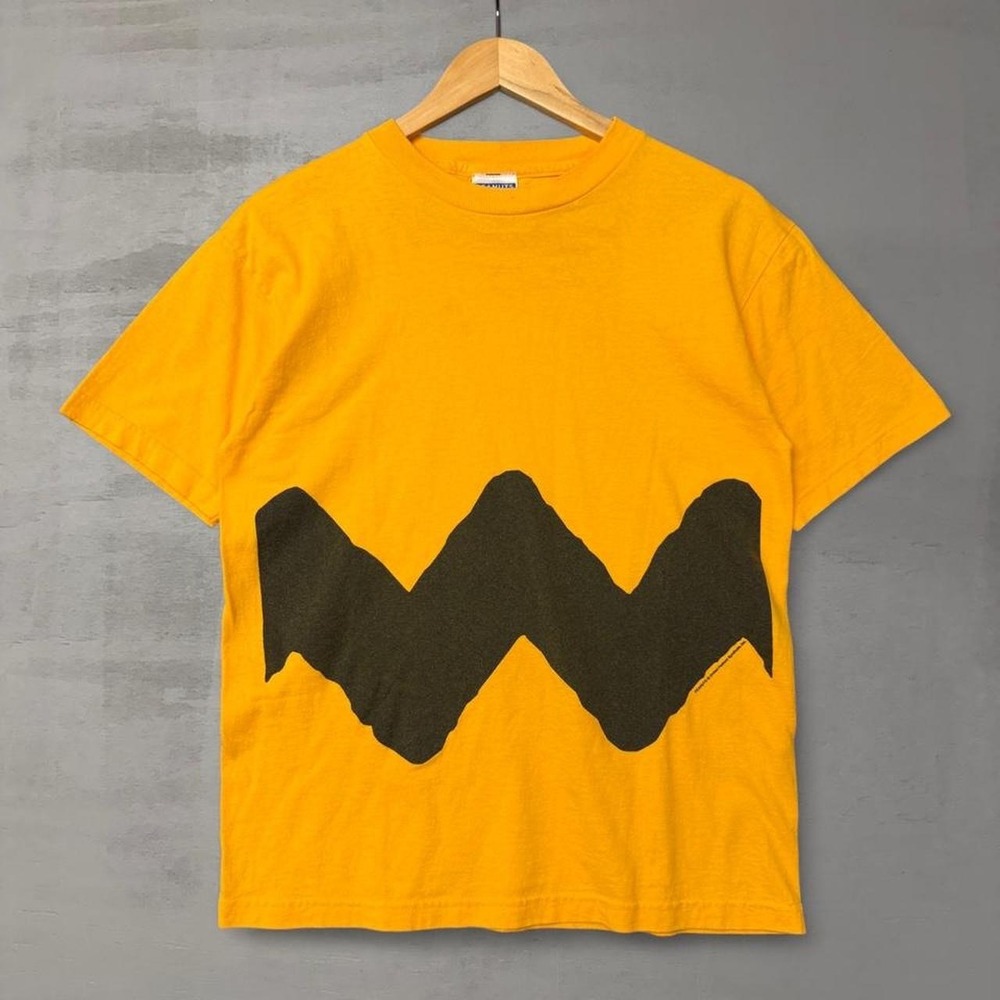 Vintage‎ Peanuts Charlie Brown 50th Anniversary Shirt Yellow Zig Zag Tee Medium
